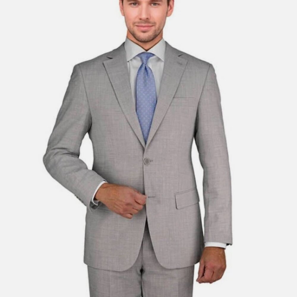 Mantoni Men's 2 Piece Gray Suit 100% Wool 38R Jacket 32W 30L Pants Euro Slim Fit